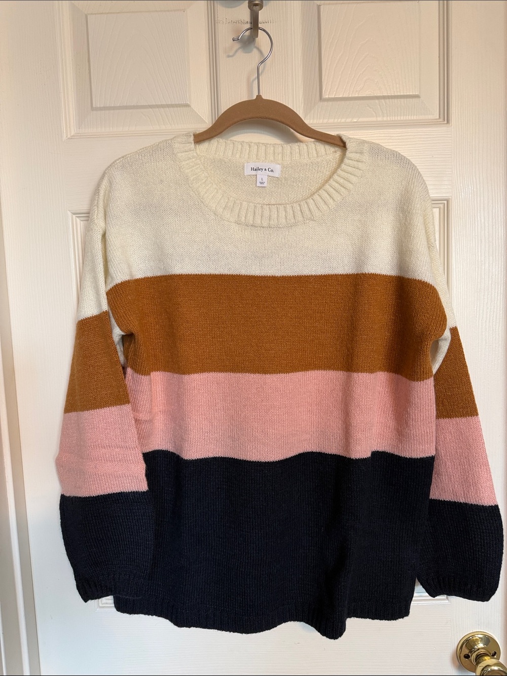 Haley & Co. NWOT Cream Multi-Stripe Crewneck Sweater